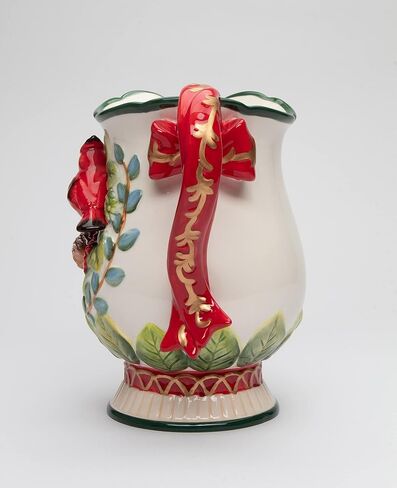 Fine Ceramic Christmas Evergreen Cardinal Pinecone Decorative Pitcher, 7-7/8" H in Saudi Arabia