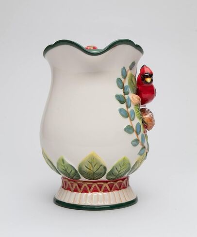 Fine Ceramic Christmas Evergreen Cardinal Pinecone Decorative Pitcher, 7-7/8" H in Saudi Arabia