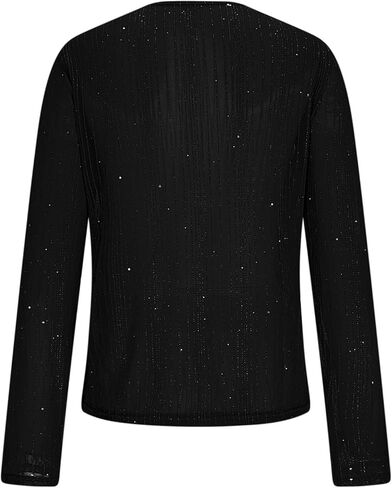 Womens Sequin Sparkly Shirts Long Sleeve Sheer Mesh Blouse Solid Crewneck Pullover Tops Trendy Holiday Party Shirt in Saudi Arabia
