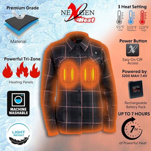قميص Nexgen Heat النسائي NXL2602SET Bonnie باللون الأسود/الرمادي بأكمام من الفلانيل الدافئ للأنشطة الخارجية in Saudi Arabia
