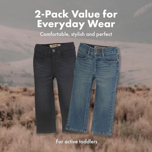بنطلون جينز للأطفال الصغار من Wrangler Authentics - قطعتان من القماش سهل الارتداء مع قماش ناعم وقابل للتمدد - حزام خصر قابل للتعديل، مقاس كلاسيكي، متين in Saudi Arabia