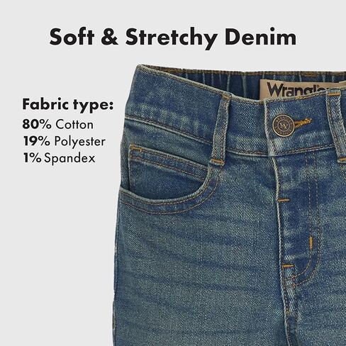 بنطلون جينز للأطفال الصغار من Wrangler Authentics - قطعتان من القماش سهل الارتداء مع قماش ناعم وقابل للتمدد - حزام خصر قابل للتعديل، مقاس كلاسيكي، متين in Saudi Arabia