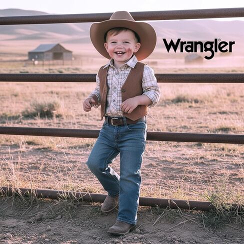 بنطلون جينز للأطفال الصغار من Wrangler Authentics - قطعتان من القماش سهل الارتداء مع قماش ناعم وقابل للتمدد - حزام خصر قابل للتعديل، مقاس كلاسيكي، متين in Saudi Arabia