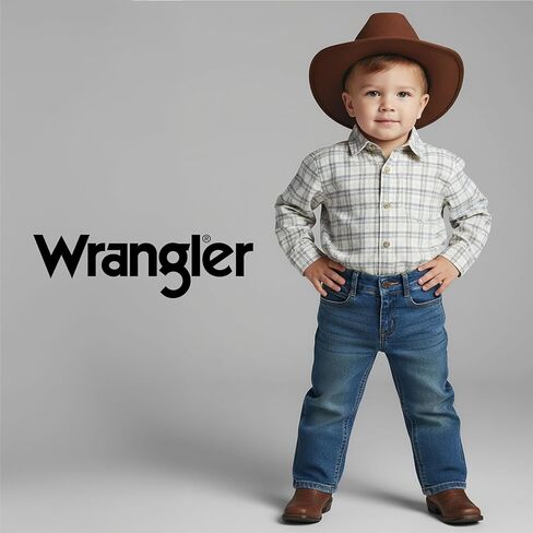 بنطلون جينز للأطفال الصغار من Wrangler Authentics - قطعتان من القماش سهل الارتداء مع قماش ناعم وقابل للتمدد - حزام خصر قابل للتعديل، مقاس كلاسيكي، متين in Saudi Arabia