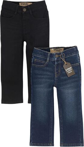 بنطلون جينز للأطفال الصغار من Wrangler Authentics - قطعتان من القماش سهل الارتداء مع قماش ناعم وقابل للتمدد - حزام خصر قابل للتعديل، مقاس كلاسيكي، متين in Saudi Arabia
