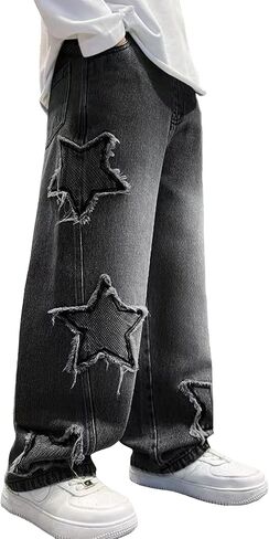Happy Cherry Boys Baggy Jeans Wide Leg Denim Pants Elastic Waist Loose Fit Trousers Streetwear in Saudi Arabia