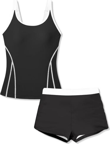 DONWEN Girl Swimsuits Tankini with Shorts Two Piece Bathing Suits Adjustable Straps Tummy Control Swimwear in Saudi Arabia