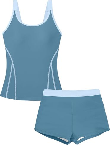 DONWEN Girl Swimsuits Tankini with Shorts Two Piece Bathing Suits Adjustable Straps Tummy Control Swimwear in Saudi Arabia
