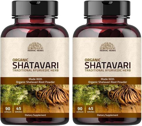 كبسولات شاتافاري 1000 مجم | كبسولات شاتافاري العضوية (90 كبسولة) تكفي لمدة 45 يومًا | عشبة الأيورفيدا للفاتا والبيتا، (90 كبسولة) in Kuwait