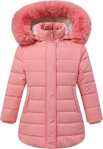 Girls' Down Coat with Removable Hood,Kid's Waterproof Winter Jacket Snow Outwear Parka Fleece Insulated in Saudi Arabia