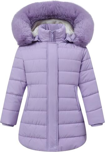 Girls' Down Coat with Removable Hood,Kid's Waterproof Winter Jacket Snow Outwear Parka Fleece Insulated in Saudi Arabia