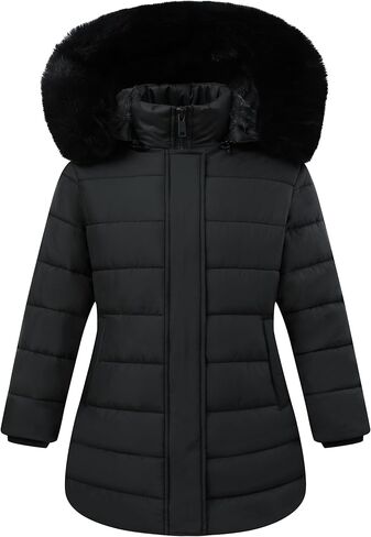 Girls' Down Coat with Removable Hood,Kid's Waterproof Winter Jacket Snow Outwear Parka Fleece Insulated in Saudi Arabia