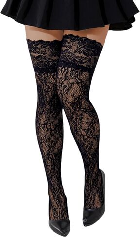Lace Thigh Highs,Patterned Fishnet Stockings For Women,Goth Floral Tights Costume Festival Party Size 0-10 in Saudi Arabia