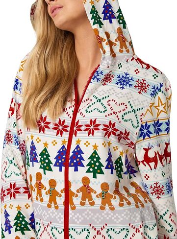 Bed Head PJs Mens & Womens Holiday Print Onesie Pajamas - Organic Cotton Loungewear - Hooded Long Sleeve Adult Onesies in Saudi Arabia