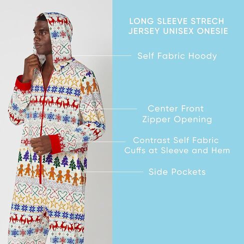Bed Head PJs Mens & Womens Holiday Print Onesie Pajamas - Organic Cotton Loungewear - Hooded Long Sleeve Adult Onesies in Saudi Arabia