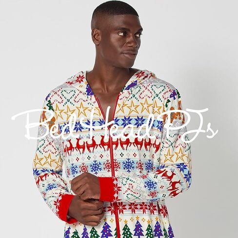 Bed Head PJs Mens & Womens Holiday Print Onesie Pajamas - Organic Cotton Loungewear - Hooded Long Sleeve Adult Onesies in Saudi Arabia