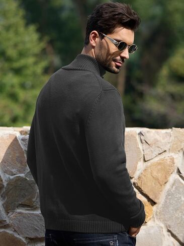 Les umes Mens Quarter Zip Sweater Cotton Mock Neck Pullover Sweaters Warm Long Sleeve Cable Knitted Jumper in Kuwait