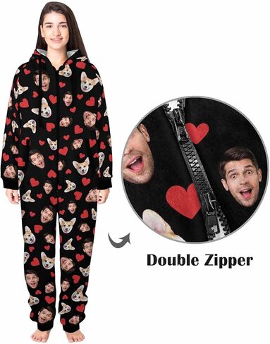 Custom Onesies Family Pajamas with Face Photo Personalized Matching One Piece Hooded Pajama for Adult Women Men in Saudi Arabia