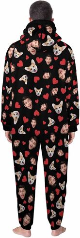 Custom Onesies Family Pajamas with Face Photo Personalized Matching One Piece Hooded Pajama for Adult Women Men in Saudi Arabia