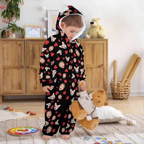 Custom Onesies Family Pajamas with Face Photo Personalized Matching One Piece Hooded Pajama for Adult Women Men in Saudi Arabia