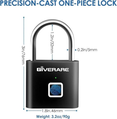 Fingerprint Smart Padlock, Biometric Metal Keyless Thumbprint Lock Alloy, USB Rechargeable, Quick Unlock Waterproof Rustproof Locks for Warehouses, Gym, Homes, Office, School Locker, Luggage-Black in Saudi Arabia