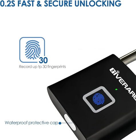 Fingerprint Smart Padlock, Biometric Metal Keyless Thumbprint Lock Alloy, USB Rechargeable, Quick Unlock Waterproof Rustproof Locks for Warehouses, Gym, Homes, Office, School Locker, Luggage-Black in Saudi Arabia