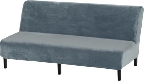 Armless Futon Cover Velvet Futon Slipcover Soft Stretch Couch Covers with No Arm Sofa Bed Cover with Non-Slip Thick Plush Furniture Protector Washable Couch Slipcovers for Living Room(Dark Grey) in Saudi Arabia