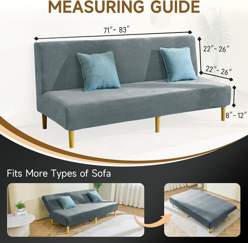 Armless Futon Cover Velvet Futon Slipcover Soft Stretch Couch Covers with No Arm Sofa Bed Cover with Non-Slip Thick Plush Furniture Protector Washable Couch Slipcovers for Living Room(Dark Grey) in Saudi Arabia