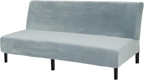 Armless Futon Cover Velvet Futon Slipcover Soft Stretch Couch Covers with No Arm Sofa Bed Cover with Non-Slip Thick Plush Furniture Protector Washable Couch Slipcovers for Living Room(Dark Grey) in Saudi Arabia