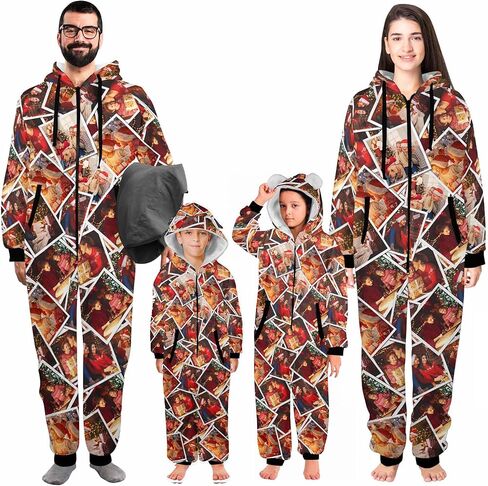 Custom Onesies Family Pajamas with Face Photo Personalized Matching One Piece Hooded Pajama for Adult Women Men in Saudi Arabia