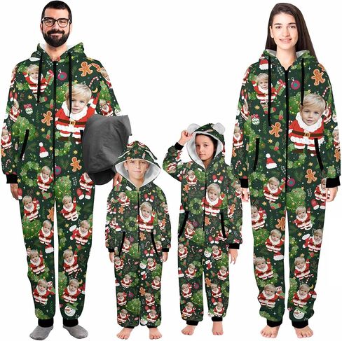 Custom Onesies Family Pajamas with Face Photo Personalized Matching One Piece Hooded Pajama for Adult Women Men in Saudi Arabia