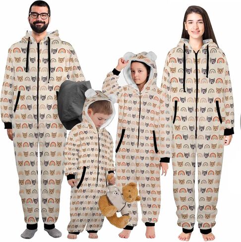 Custom Onesies Family Pajamas with Face Photo Personalized Matching One Piece Hooded Pajama for Adult Women Men in Saudi Arabia