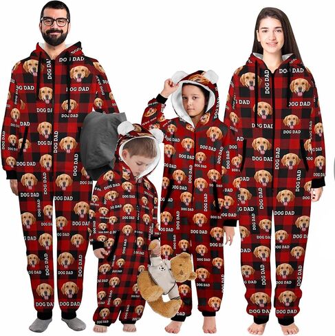Custom Onesies Family Pajamas with Face Photo Personalized Matching One Piece Hooded Pajama for Adult Women Men in Saudi Arabia