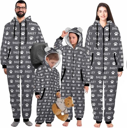 Custom Onesies Family Pajamas with Face Photo Personalized Matching One Piece Hooded Pajama for Adult Women Men in Saudi Arabia