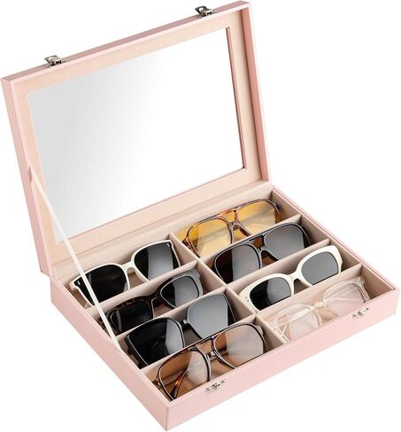 منظم النظارات الشمسية من فريبيوتي، منظم النظارات من جلد البولي يوريثان، صينية النظارات الشمسية ذات 8 فتحات، صندوق النظارات الشمسية للرجال/النساء، حافظة النظارات الشمسية، 13.3 × 9.6 × 1.5 بوصة، صينية عرض النظارات/النظارات (أسود) in Saudi Arabia