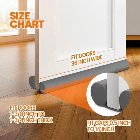 Adjustable Door Draft Stopper for Bottom of Door - Windproof, Light Blocking, Under Door Seal Blocker for Indoor/Outdoor, Machine Washable, Fits Door Gaps up to 1.75 Inches in Saudi Arabia