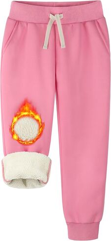 Warm Sherpa Boys Girls Sweatpants, Fleece Lined Winter Jogger Pants with Pockets Drawstring for Unisex Kids in Saudi Arabia