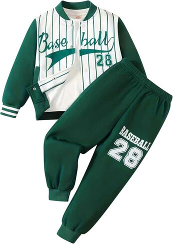 JOLYSHILD Boy's Sweatsuits 2 Piece Letter Printed Long Sleeve Varsity Jackets and Jogger Sweatpants Outfits 4-12Y ﻿ in Saudi Arabia