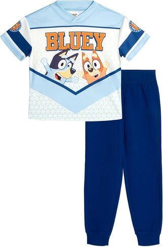 Bluey Mesh V-neck T-Shirt and French Terry Jogger Pants Outfit Set Toddler to Little Kid Sizes (2T - 7-8) in Saudi Arabia