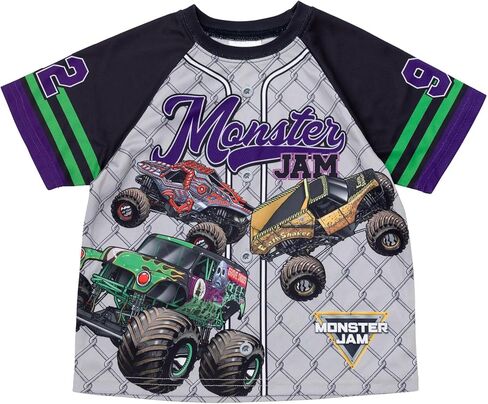 Monster Jam Athletic Mesh Baseball Jersey T-Shirt and Shorts Outfit Set Toddler to Big Kid Grave Digger Megalodon Digatron in Saudi Arabia