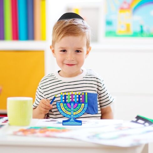 Rite Lite My Mini Wood Menorah مع شموع خشبية قابلة للإزالة - شمعدان Chanukah الملون للأطفال هدايا Hanukkah ديكورات مركزية، ديكور هدايا حفلات العطلات اليهودية، مهرجان الأضواء 5.75 بوصة ارتفاع in Kuwait
