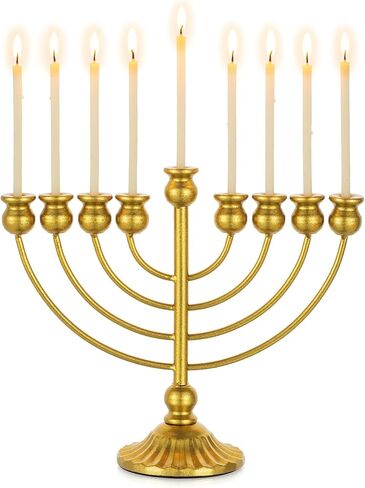 Sziqiqi Menorah 9 Branch for Hanukkah: Gold Menorah Candle Holder for Chanukah 10" Tall - Large Menora for Hannukah Table Centerpiece in Saudi Arabia
