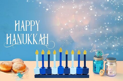 شركة Dreidel Hanukkah Menorah الخشبية للأطفال، تصميم Dreidel مع شموع قابلة للإزالة in Kuwait