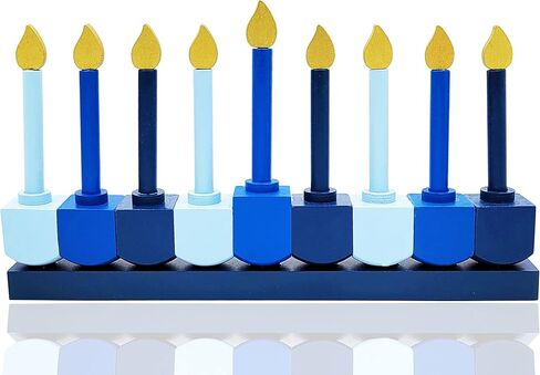 شركة Dreidel Hanukkah Menorah الخشبية للأطفال، تصميم Dreidel مع شموع قابلة للإزالة in Kuwait