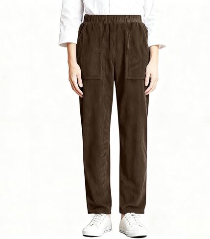 Womens Corduroy Pants Vintage Elastic High Waist Straight Leg Slacks Comfy Casual Trousers with Pocket in Saudi Arabia