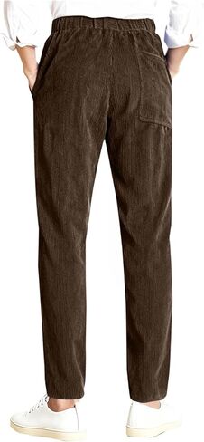 Womens Corduroy Pants Vintage Elastic High Waist Straight Leg Slacks Comfy Casual Trousers with Pocket in Saudi Arabia