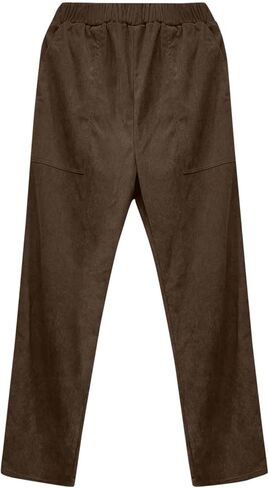 Womens Corduroy Pants Vintage Elastic High Waist Straight Leg Slacks Comfy Casual Trousers with Pocket in Saudi Arabia