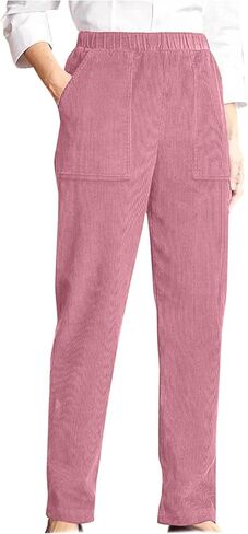 Womens Corduroy Pants Vintage Elastic High Waist Straight Leg Slacks Comfy Casual Trousers with Pocket in Saudi Arabia