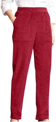 Womens Corduroy Pants Vintage Elastic High Waist Straight Leg Slacks Comfy Casual Trousers with Pocket in Saudi Arabia