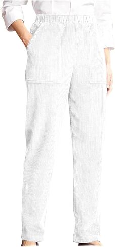 Womens Corduroy Pants Vintage Elastic High Waist Straight Leg Slacks Comfy Casual Trousers with Pocket in Saudi Arabia